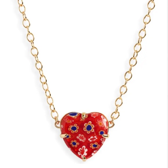 $78 Lele Sadoughi Fiore Heart Pendant Necklace cherry red